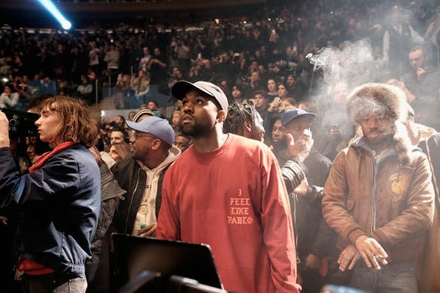 <em>Kanye West at the Yeezy Season 3 show in 2016.</em>