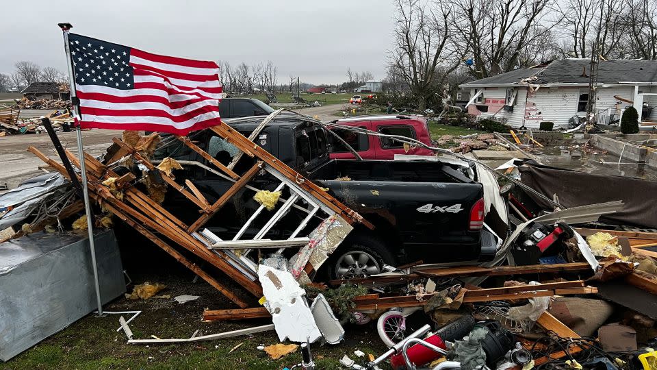 Storm damage is seen in Winchester, Indiana, on March 15, 2024. - Bill Kirkos/CNN