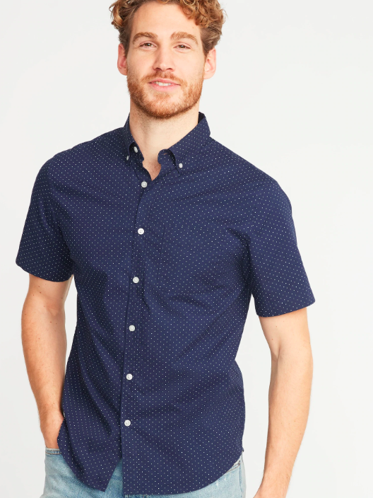 Slim-Fit Built-In Flex Printed Everyday Shirt. (Photo: Old Navy)
