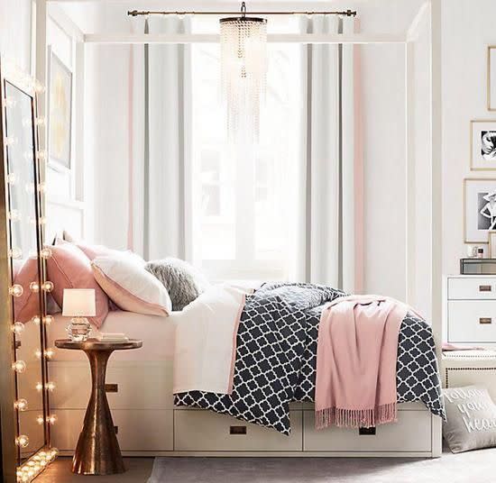 <p>If your bedroom is short on space then a high bed with drawers underneath or an ottoman design will provide plenty of hidden storage and keep your room looking neat and tidy. Out of sight out of mind. <i>[Photo: Pinterest]</i></p>