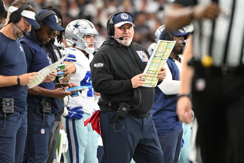 Dallas Cowboys head coach Mike McCarthy owns a 42-25 record over four seasons with the franchise. File Photo by Ian Halperin/UPI