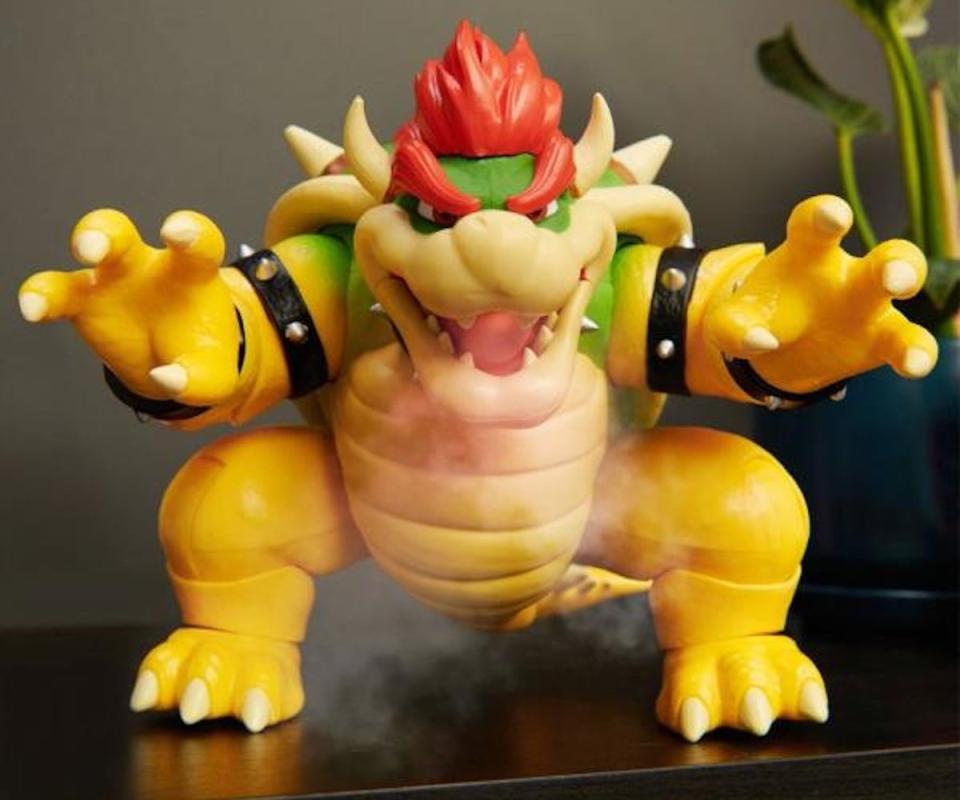 A fire-breathing Bowser figure from The Super Mario Bros. Movie, made by Jakks Pacific