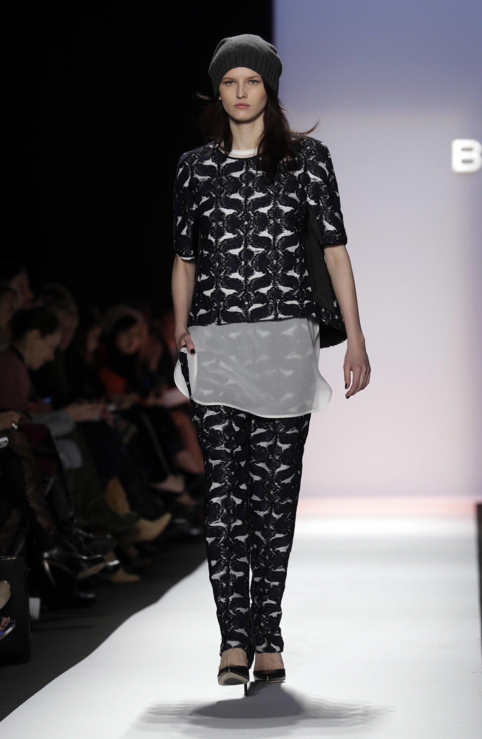 The BCBG Max Azria Fall 2013 collection is modeled during Fashion Week in New York on Thursday, Feb. 7, 2013. (AP Photo/Richard Drew)