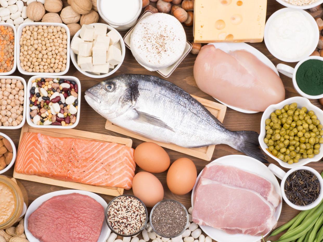 high protein foods such as fish, eggs, dairy, beans, lean meat, and tofu