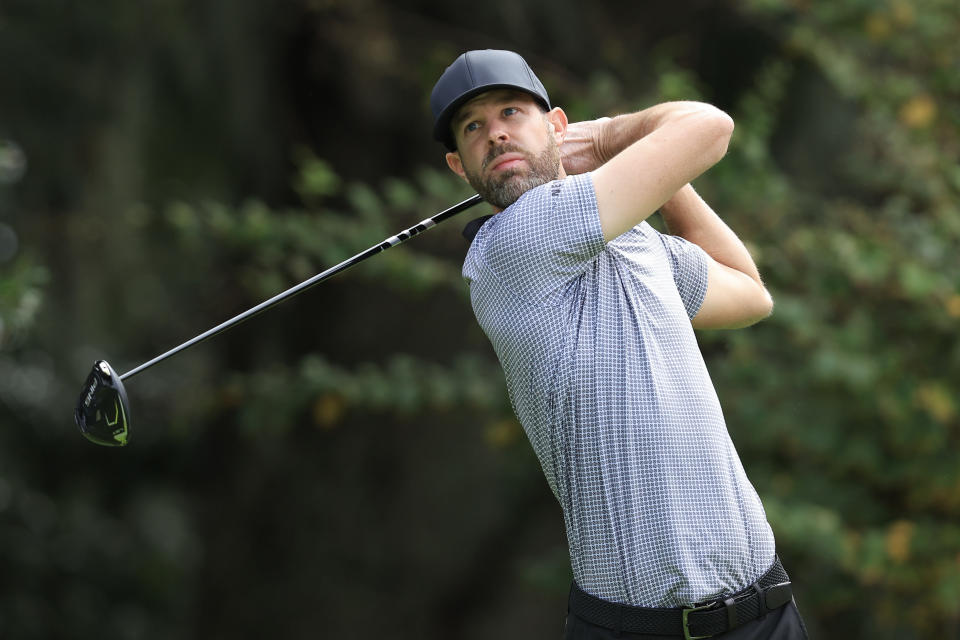 Kevin Tway of the United States hits a tee shot on the 14th hole during the second round of The RSM Classic on the Plantation Course at Sea Island Resort on November 17, 2023 in St Simons Island, Georgia. (Photo by Sam Greenwood/Getty Images)