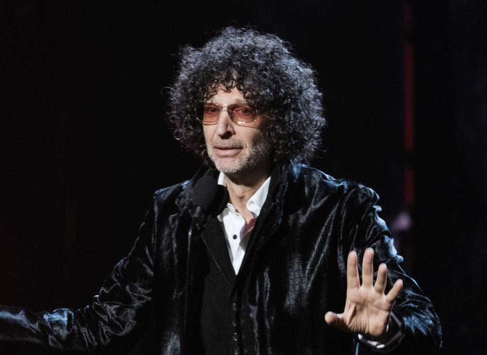 FILE - In this April 14, 2018 file photo, Howard Stern speaks at the 2018 Rock and Roll Hall of Fame Induction Ceremony in Cleveland. The shock jock’s “Howard Stern Comes Again” will be published May 14, Simon & Schuster announced Tuesday. It’s his first book in more than 20 years, and was No. 1 on Amazon.com within hours of its announcement. Stern’s previous books, “Private Parts” and “Miss America,” both spent months on The New York Times’ bestseller list. (Photo by Michael Zorn/Invision/AP, File)