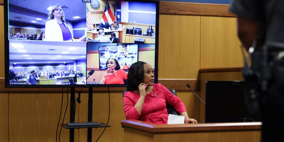 Fulton County DA Fani Willis testifies at a hearing Feb. 15 in Atlanta on her relationship with Special Prosecutor Nathan Wade.