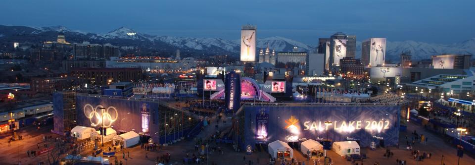The Salt Lake City skyline is pictured from the Triad Center on Feb. 21, 2002, during the 2002 Winter Games. | Ravell Call, Deseret News
