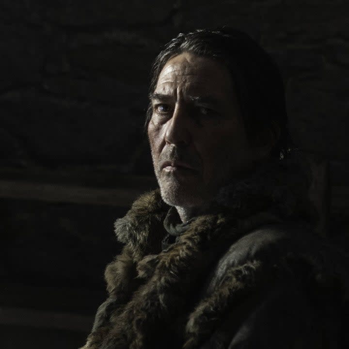 Ciaran Hinds wearing fur