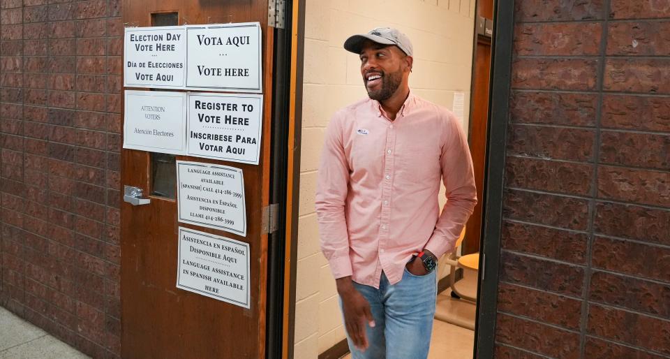 Mandela Barnes cast his vote Aug. 9 at GreenTree Preparatory Academy in Milwaukee. Barnes is the Democratic candidate running for U.S. Senate.