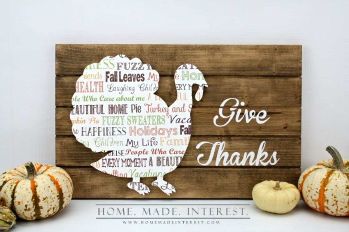 <p>Home Made Interest</p><p>I love this slat sign. It is such a great way to get your home ready for Thanksgiving. You can find it at <a href="http://www.homemadeinterest.com/give-thanks-turkey-slat-sign/" rel="nofollow noopener" target="_blank" data-ylk="slk:Home Made Interest;elm:context_link;itc:0;sec:content-canvas" class="link rapid-noclick-resp">Home Made Interest</a>.</p>
