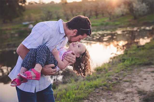 Jazmyn (pictured with father Aaron) has made a full recovery but her parents are passionate about spreading the word of the dangers of meningococcal B with other parents. Photo: Photo: Facebook/Jazmyn's meningococcal B journey
