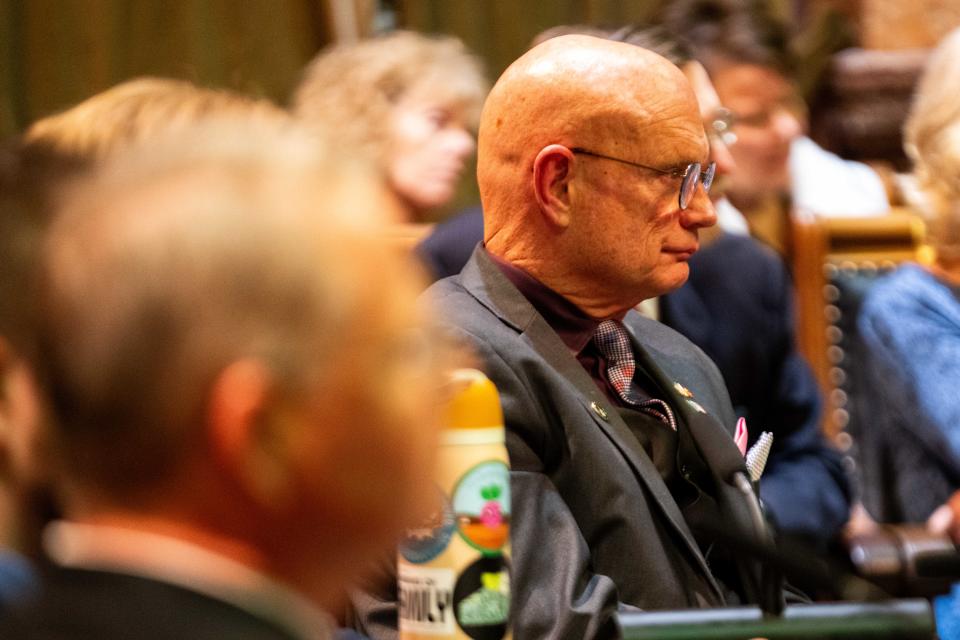 Rep. Steve Holt sits during a committee hearing on HF2389 Monday, Feb. 12, 2024, at the Iowa State Capitol.