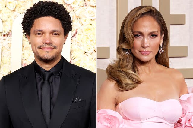 <p>Monica Schipper/GA/The Hollywood Reporter via Getty; Kevin Mazur/Getty</p> Trevor Noah; Jennifer Lopez