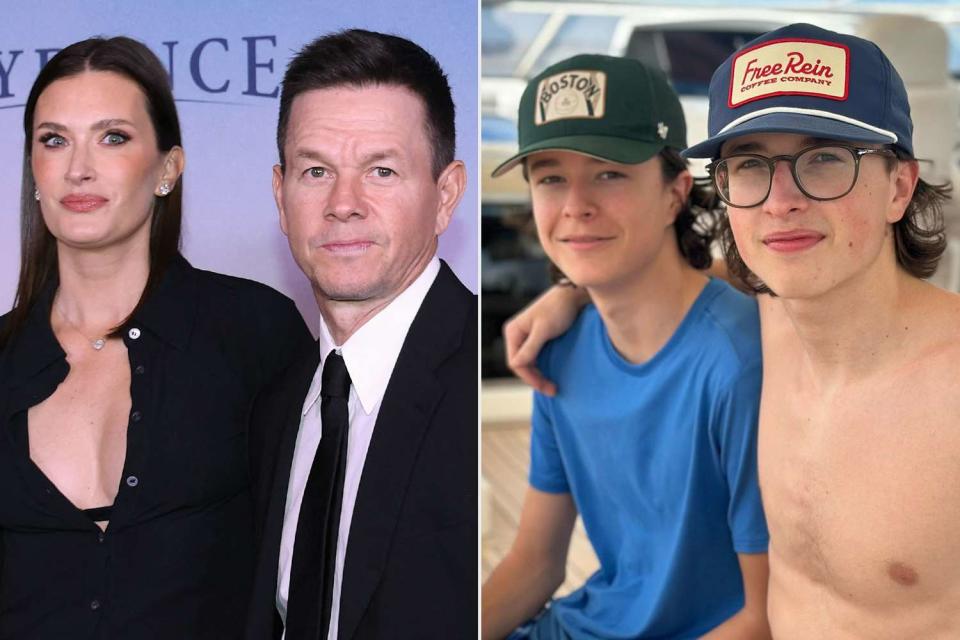 <p>RONDA CHURCHILL/AFP via Getty; Rhea wahlberg/ Instagram</p> Rhea Durham and Mark Wahlberg (L), sons Brandon and Michael (R)