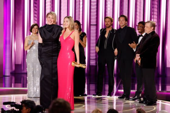 The cast of Barbie at the 81st Golden Globe Awards<span class="copyright">Sonja Flemming—CBS via Getty Images</span>
