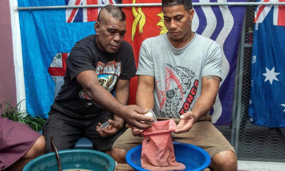 Preparing kava at Mauri Kava Bar in Suva.