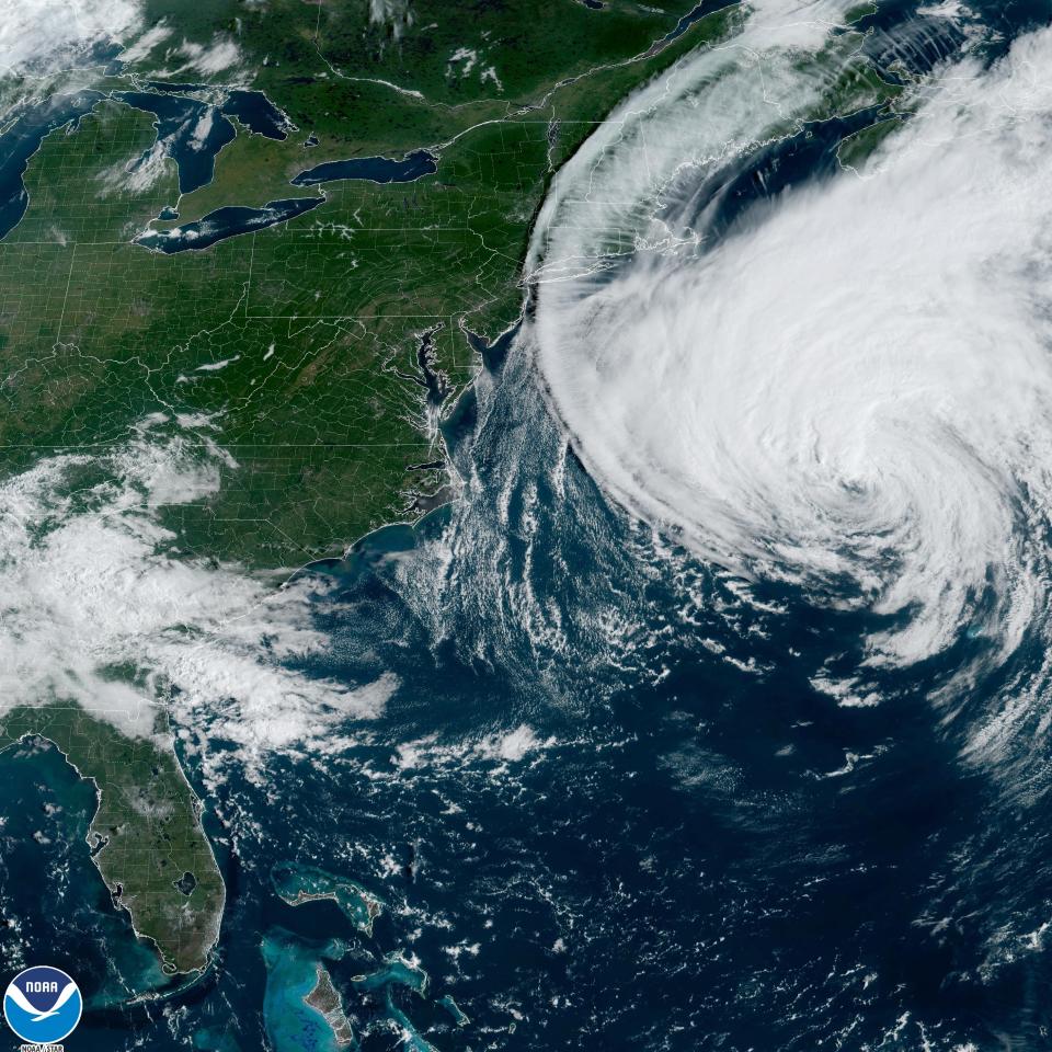 This Friday, Sept. 15, 2023, 9:46 a.m. EDT satellite image provided by the National Oceanic and Atmospheric Administration shows Hurricane Lee in the Atlantic Ocean.