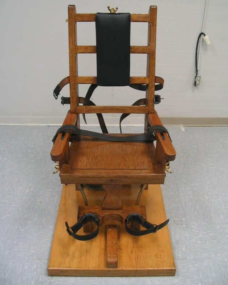 FILE - This undated file photo provided by the Virginia Department of Corrections shows an electric chair which Virginia provides as an alternative to lethal injection. With lethal-injection drugs in short supply and new questions looming about their effectiveness, lawmakers in some death penalty states are considering bringing back relics of a more gruesome past including the electric chair. (AP Photo/Virginia Department of Corrections, File)