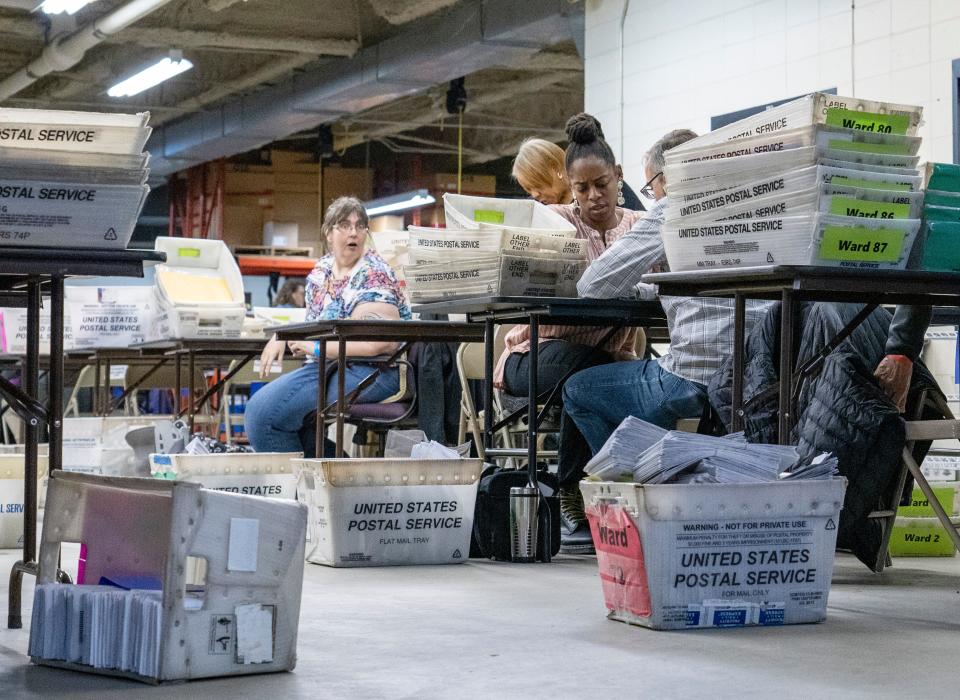 Election officials count ballots for the 2023 Wisconsin spring general election on Tuesday April 4, 2023 at Central Count in Milwaukee, Wis.