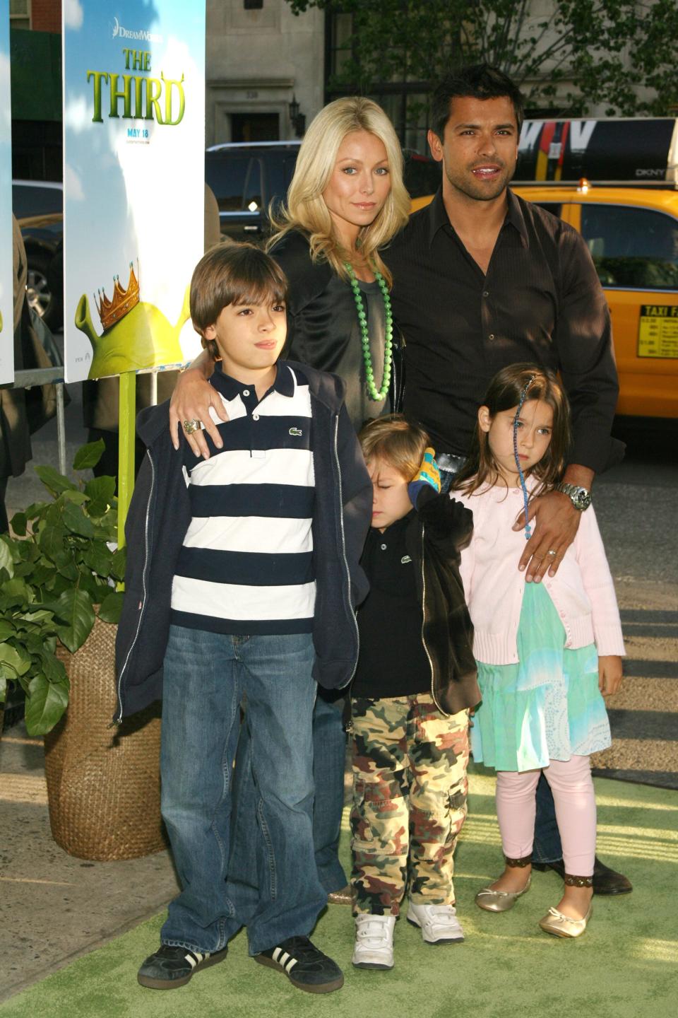 Kelly Ripa, Mark Consuelos and children during "Shrek The Third" New York City Screening