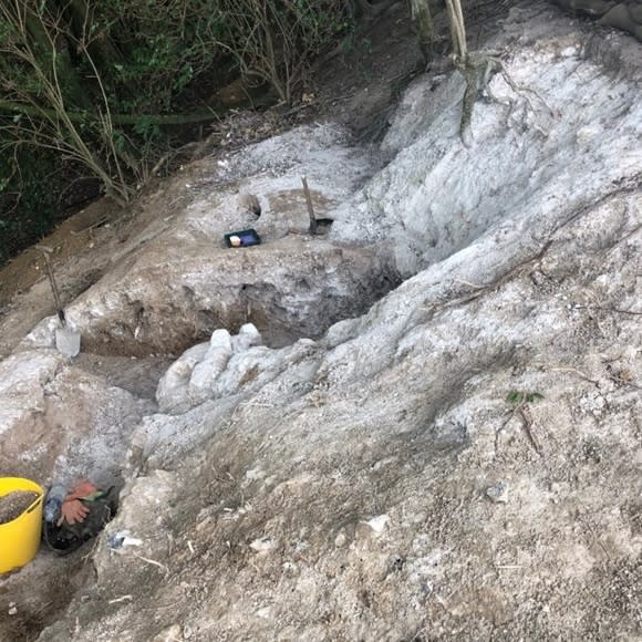 Excavations of a fire bay in the north-western rim of the Hawthorn Ridge crater (Staffordshire University/PA)