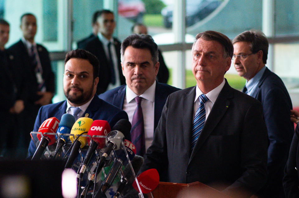 President of Brazil Jair Bolsonaro looks on during a press conference two days after being defeated by Lula da Silva in the presidential runoff at Alvorada Palace on November 1, 2022 in Brasilia, Brazil. / Credit: Andressa Anholete via Getty Images