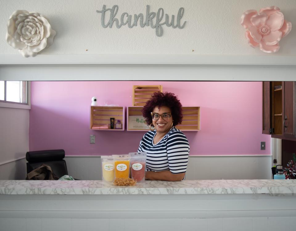 Deardra Westfall of Nature's 92 pictured with her fruit smoothies, which are infused with fruit, nectars, coconut water, and wildcrafted sea moss, pictured Monday, Jan. 31, 2022.