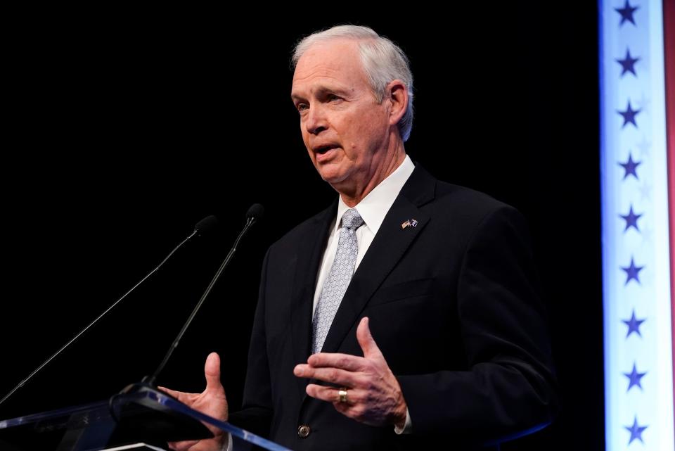 Sen. Ron Johnson, R-Wis., speaks during a televised debate Oct. 13, 2022, in Milwaukee.