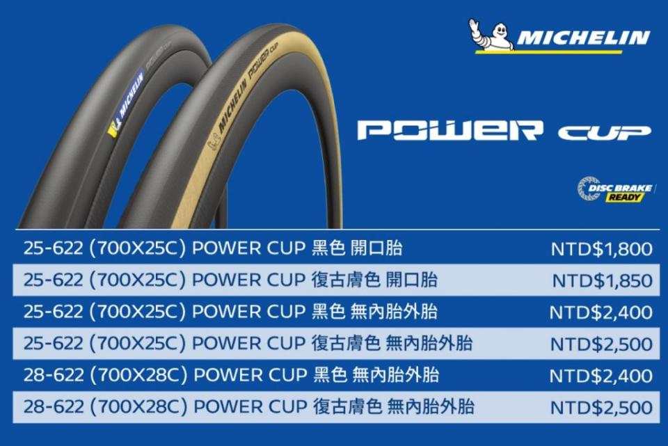 Power Cup在台規格一覽表。(圖片來源/ Michelin)