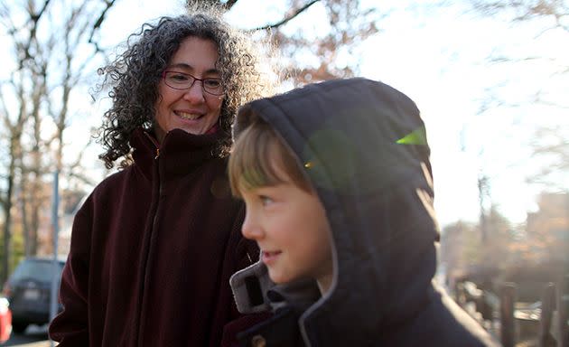 Danielle Meitiv waits with her son Rafi (pictured), 10, for Danielle's daughter Dvora Meitiv, 6, to be dropped off at the neighbourhood school bus stop. Photo: Getty