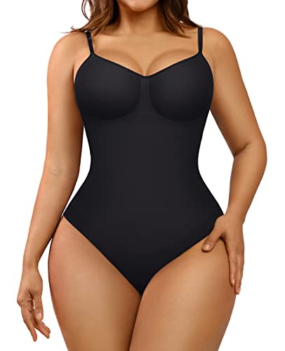  FeelinGirl Women's Square Neck Long Sleeve Bodysuit Slim Fit  Body Suit Tummy Control Thong Bodysuit Black S : Clothing, Shoes & Jewelry