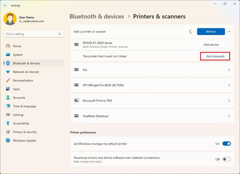 Printer settings add manually