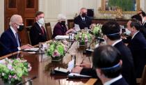 U.S. President Joe Biden meets with Japan's Prime Minister Yoshihide Suga at the White House in Washington