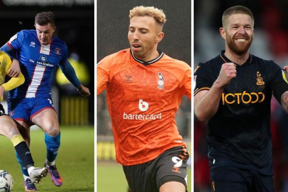 Left to right: Brennan Dickenson, Hallam Hope and Adam Clayton are set to leave their respective National League clubs <i>(Image: PA / Barbara Abbott)</i>