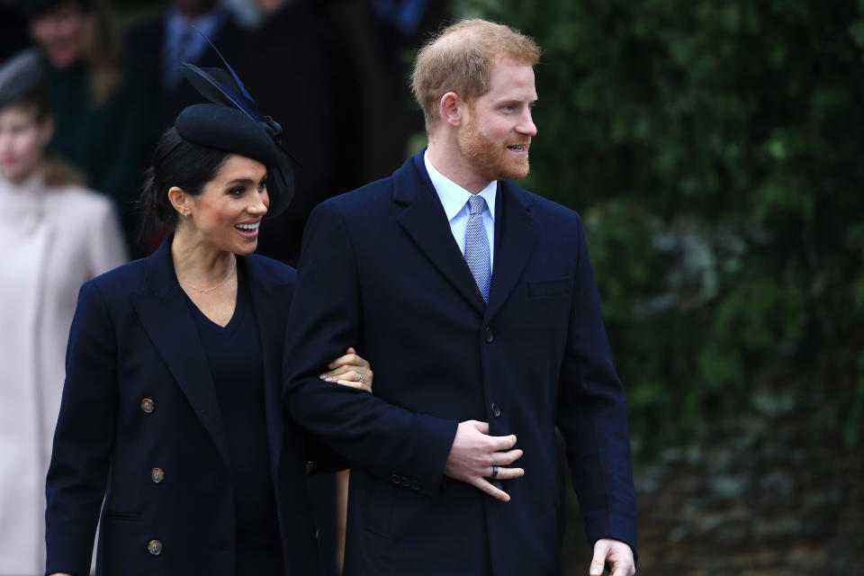 Meghan and Harry leave church on Christmas Day [Photo: Getty]