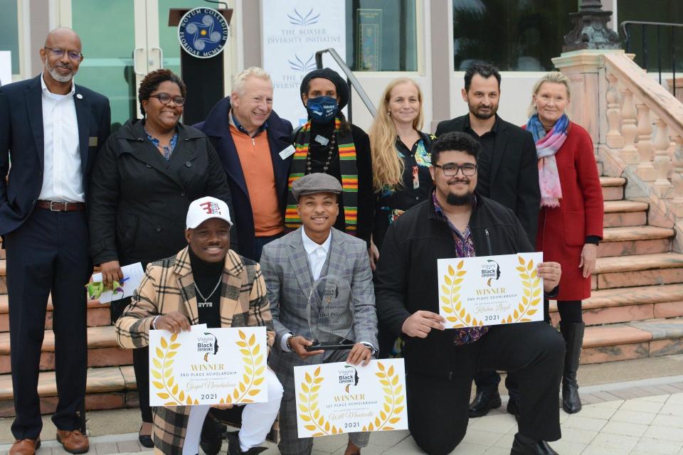 Guests and presenters including representatives from New College of Florida, the Multicultural Health Institute, Boxser Diversity Initiative, and Sarasota Film Festival with the contest and scholarship winners.