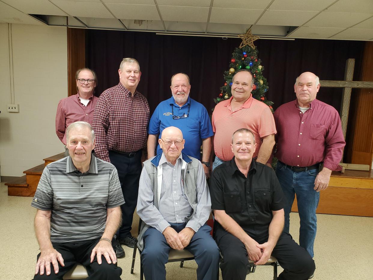 Knox Ruritan Club officers were installed Dec. 8 at their December meeting, the group's Christmas party. Officers are, front row from left, incoming President Zane Ziegler; Director Terry Blickensderfer; and Past President Jim Ramsey; and, second row from left, Vice President Dexter Sams; Secretary Mel Albrecht; Treasurer Dennis Cameron; and Directors Ron Bandy and Ted Benner.
