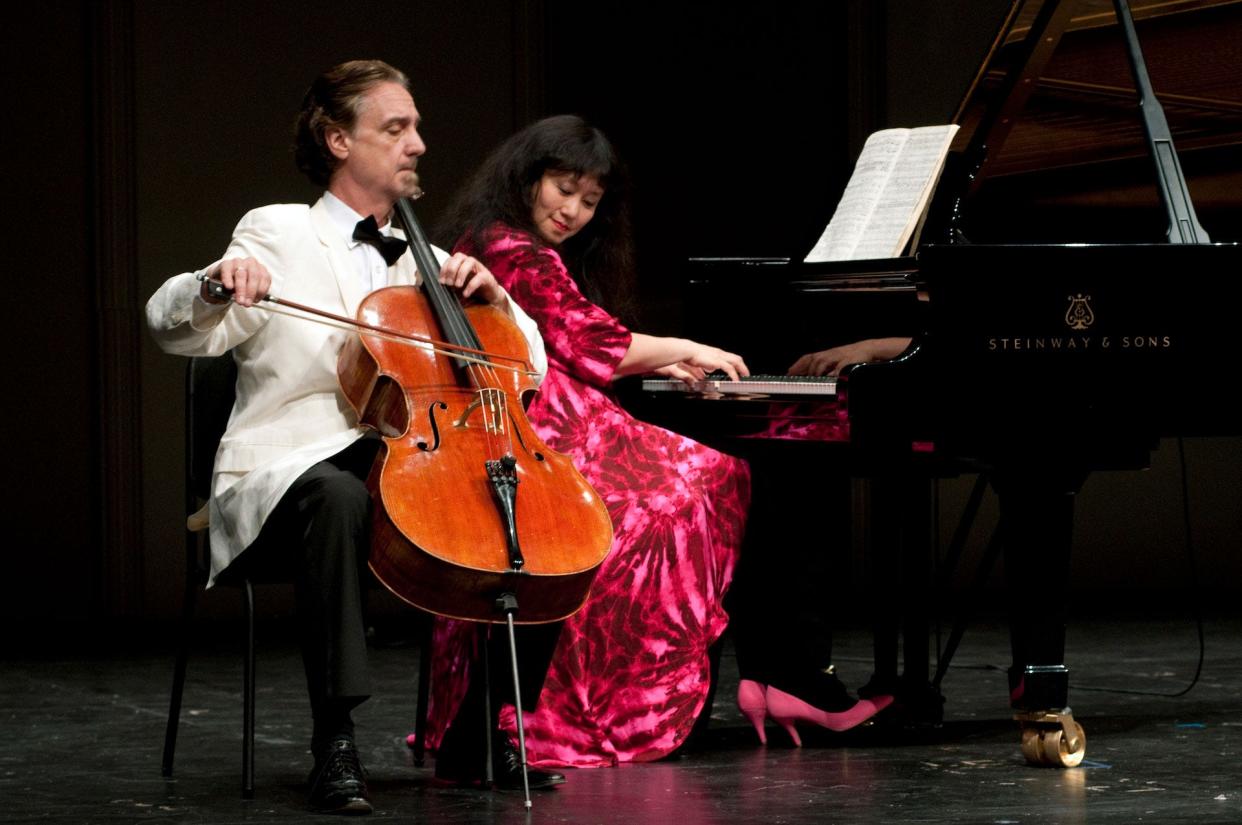David Finckel and Wu Han. The husband-and-wife duo will perform all five of Beethoven's cello sonatas in a concert Sunday afternoon at the Society of the Four Arts.