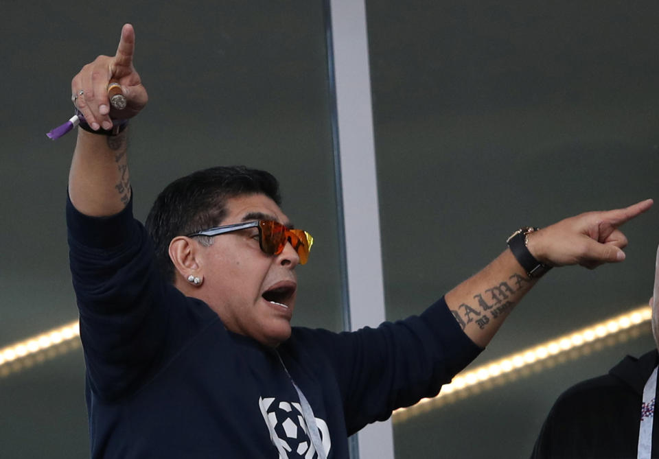 Former Argentina player Diego Maradona caused a bit of controversy over an alleged racist gesture he made towards a young fan.(Via Reuters)