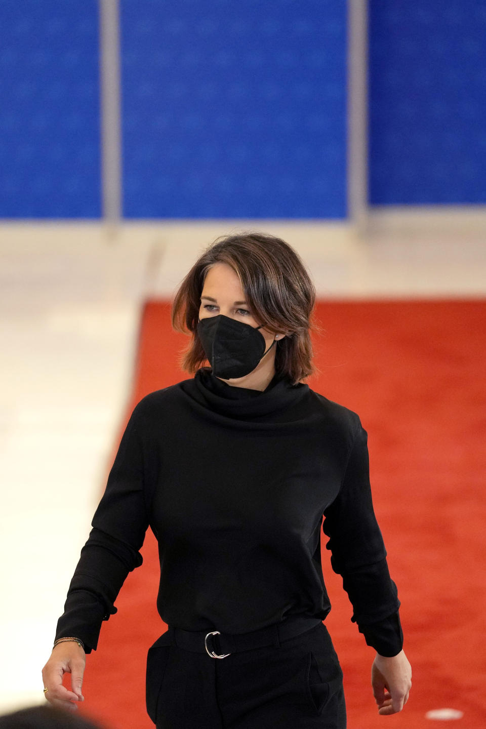 German Foreign Minister Annalena Baerbock arrives for a meeting of EU foreign and defense ministers at the Prague Congress Center in Prague, Czech Republic, Wednesday, Aug. 31, 2022. (AP Photo/Petr David Josek)