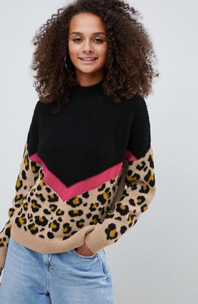 <p>Chevron leopard jumper, £28, ASOS</p><p><a rel="nofollow noopener" href="https://www.asos.com/asos-design/asos-design-chevron-leopard-jumper/prd/10603859?clr=multi&SearchQuery=&cid=2637&gridcolumn=2&gridrow=5&gridsize=4&pge=1&pgesize=72&totalstyles=240" target="_blank" data-ylk="slk:BUY NOW;elm:context_link;itc:0;sec:content-canvas" class="link ">BUY NOW</a></p>