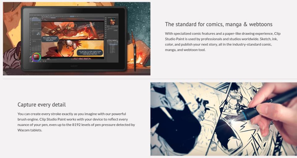 How to make an indie comic; screenshot of the Clip Studio Paint website