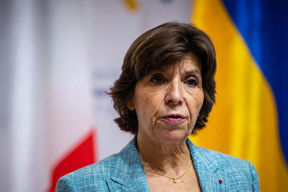 La ministre des Affaires étrangères Catherine Colonna s'exprime à Kiev, en Ukraine, 27 septembre 2022 - Dimitar DILKOFF / AFP