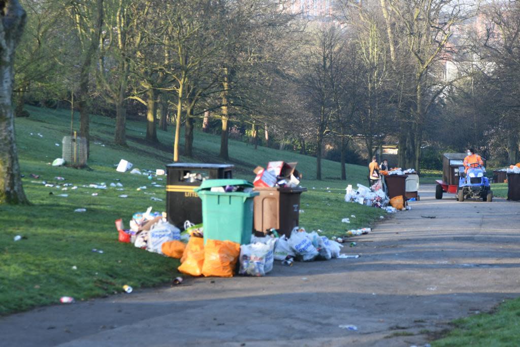 Rubbish left all over the Arboretum in Nottingham on Monday evening. (Reach)