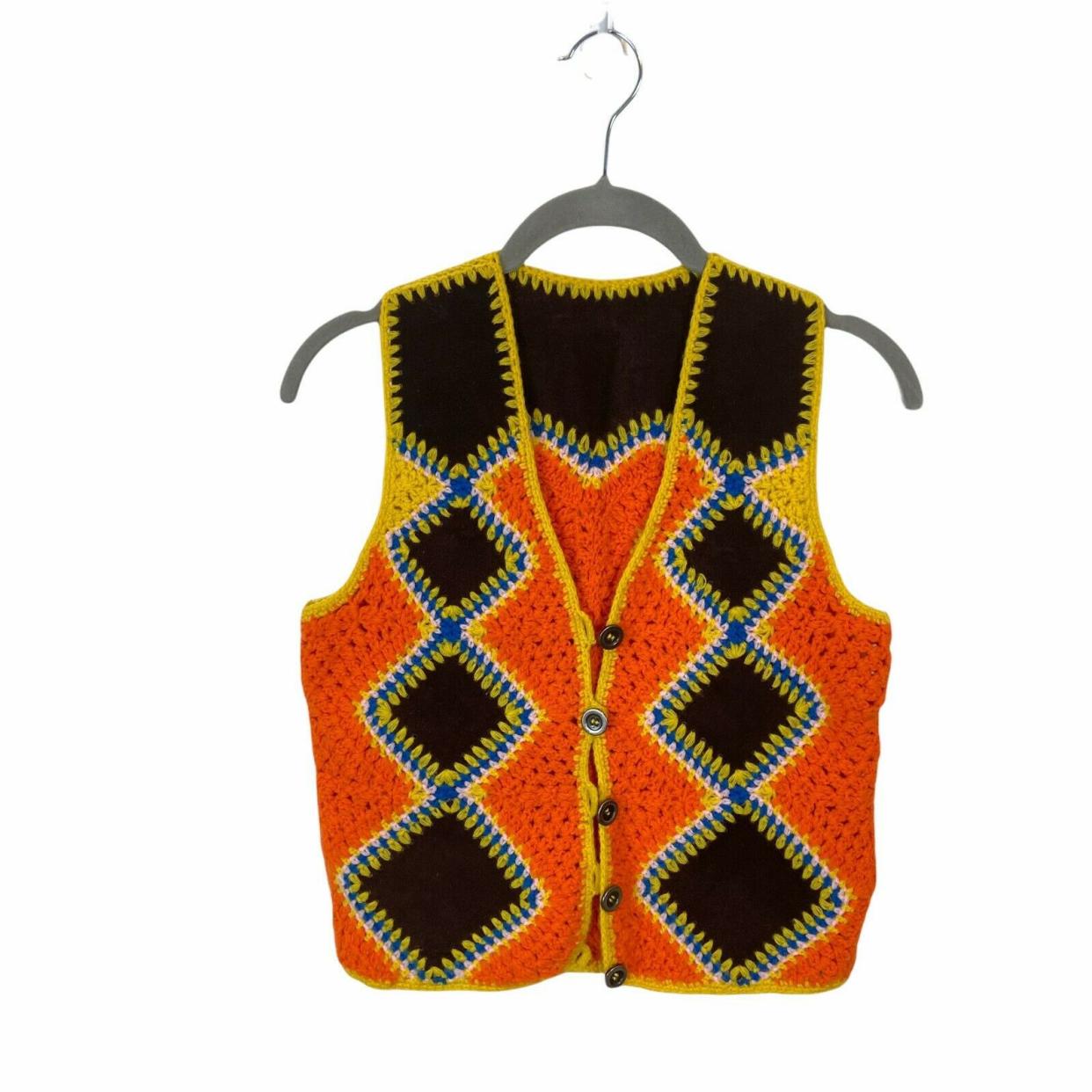 Vintage 1970s Handmade Granny Square Vest