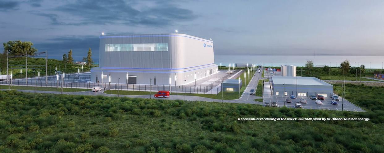 An artist's rendering of the SMR technology proposed for Ontario's Darlington location. Saskatchewan plans on exploring the same type of reactor. (Ontario Power Generation - image credit)