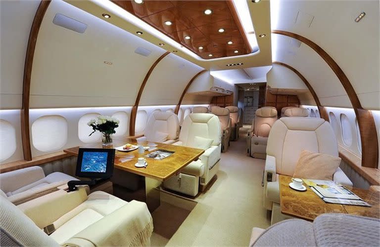 El interior de uno de los aviones VIP que está a la venta y que es candidato a ingresar en la flota presidencial