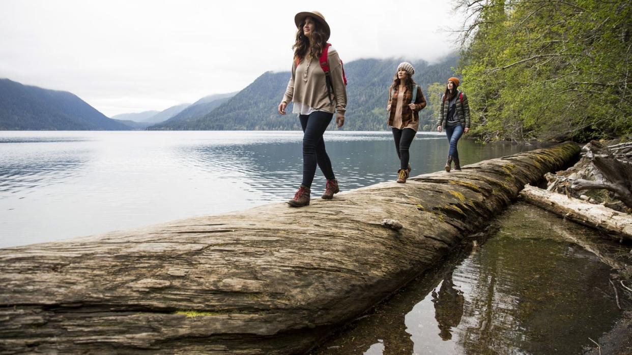 three girls on a day hike