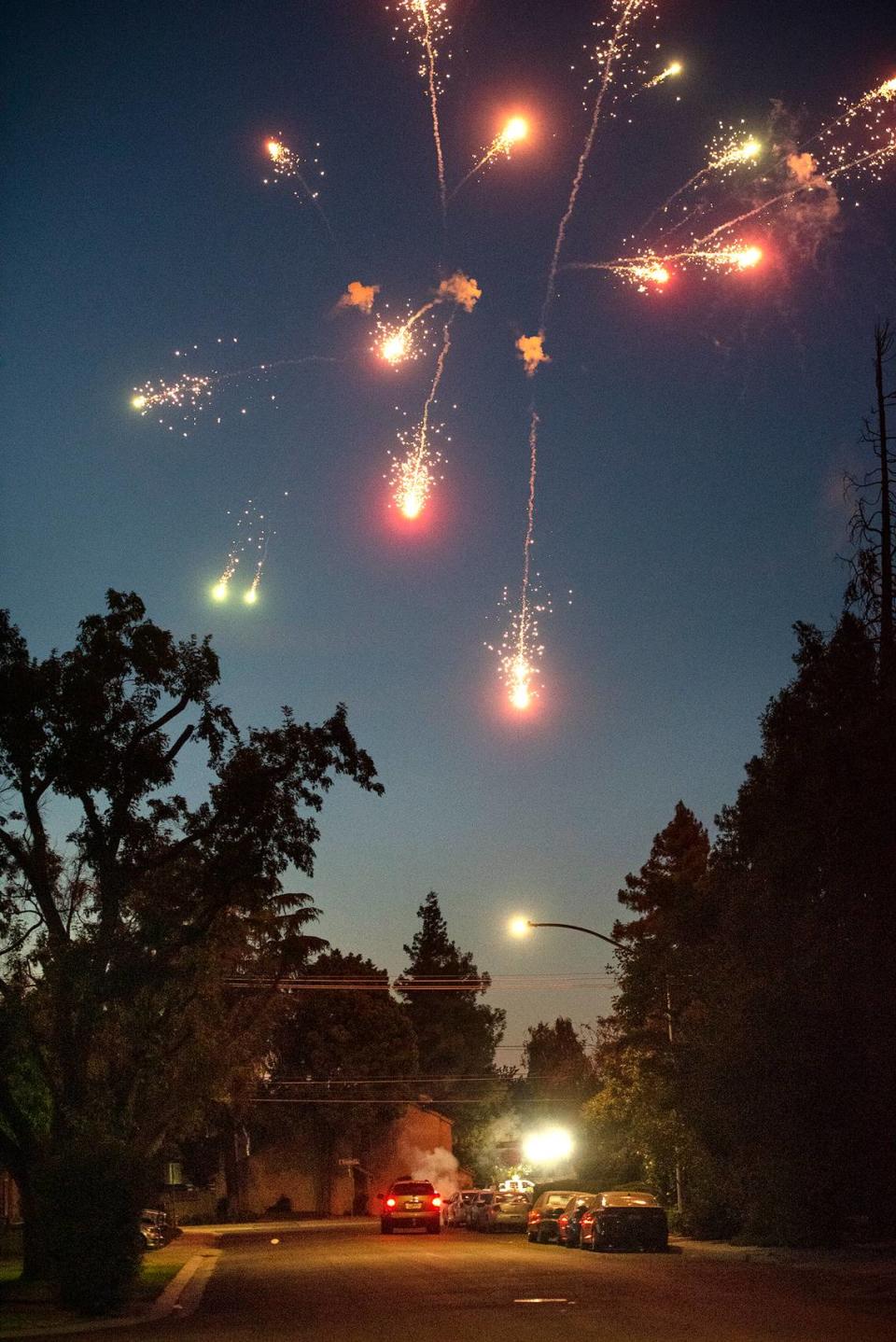 Illegal fireworks can be seen in the sky near Orangeburg Avenue in Modesto Calif., Thursday, July 4, 2019. Andy Alfaro/aalfaro@modbee.com